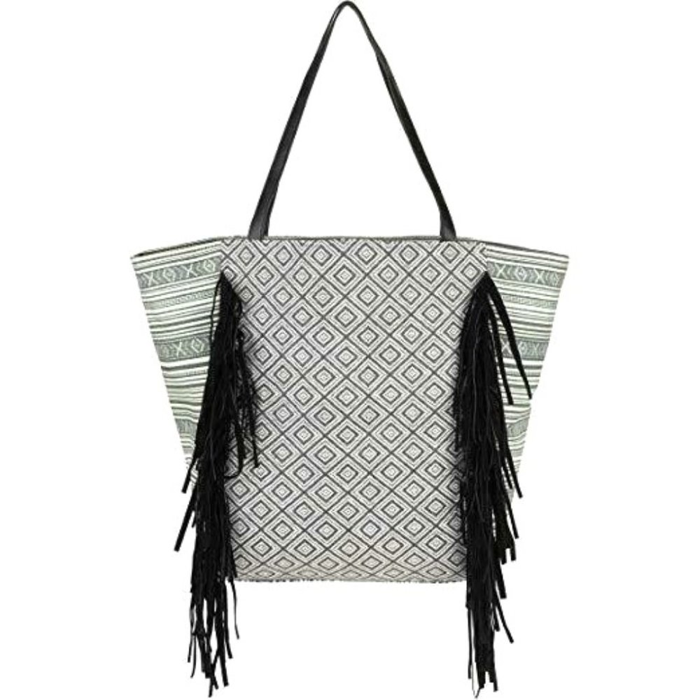 Canvas Fringe MAGID Tote Bag Purse Black and White - Large